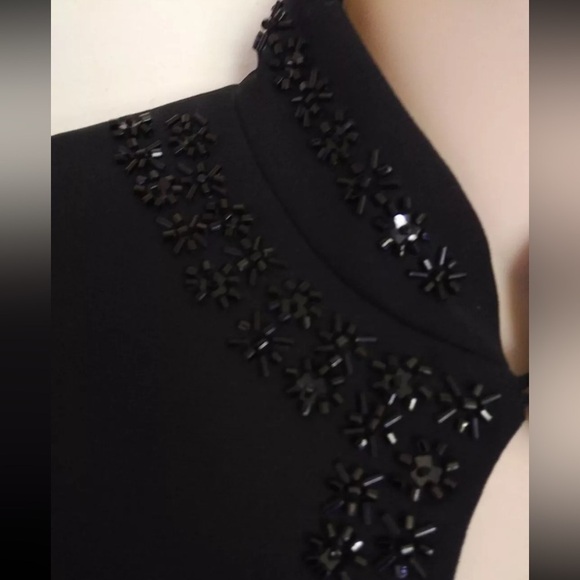 LIZ CLAIBORNE Womens Size 8 Black Beaded Keyhole Neck Tea Length Dress Maxi - Picture 5 of 11